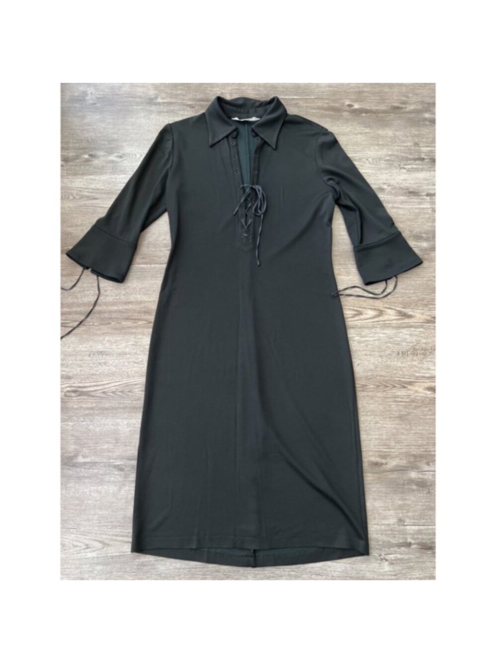 Diane Von Furstenberg Lace Up Shirt Dress Womens Small Black Knee Length